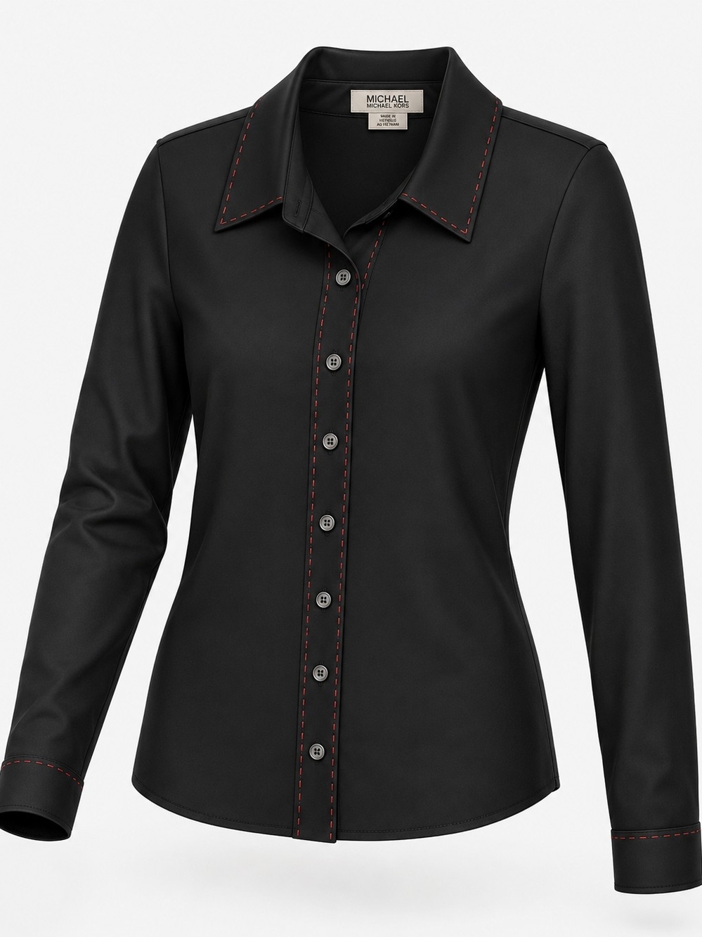 Michael Michael Kors Black Button-Down Shirt with Red Stitching